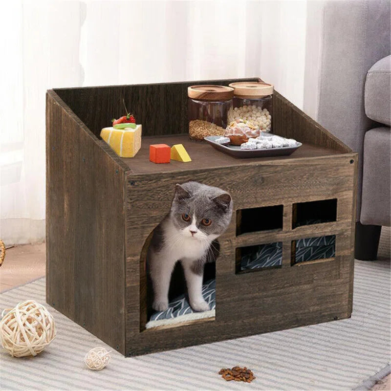 Cataleya Luxury Cat Bed – Enclosed Indoor Pet Bed with Wooden Frame