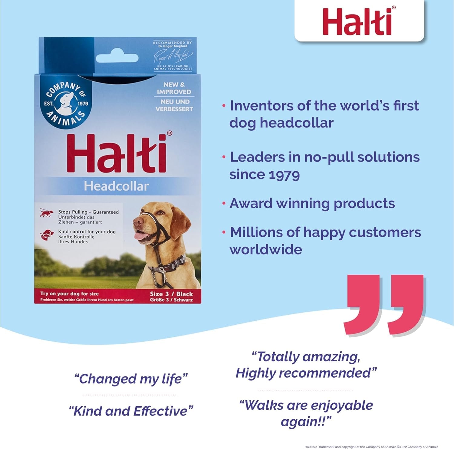HALTI Headcollar Size 3 - Black | Bestselling Anti-Pull Training Aid for Medium Dogs | Padded, Adjustable & Reflective for Ultimate Comfort and Control
