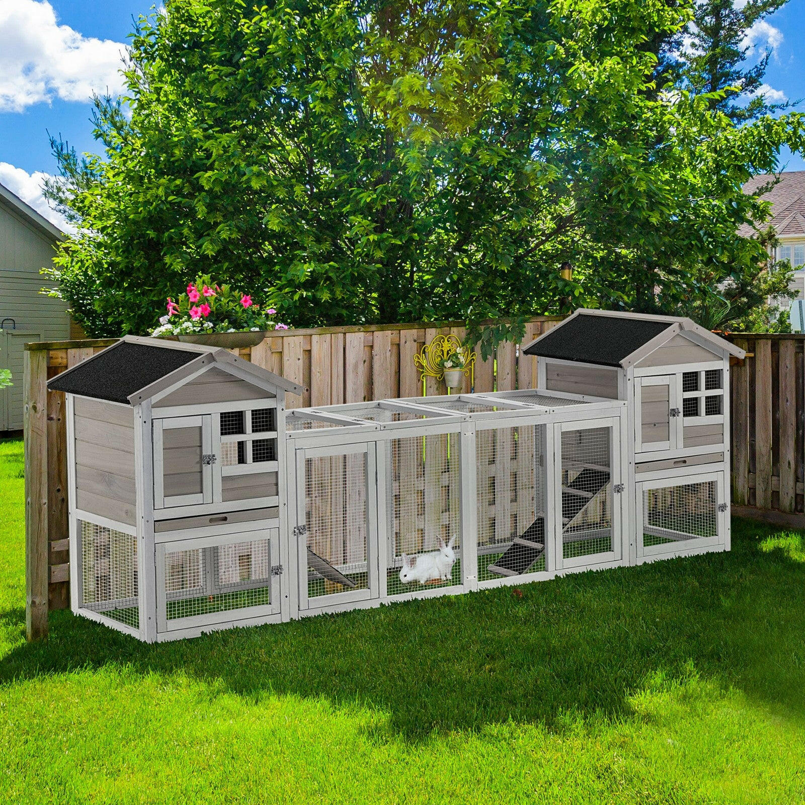 Premium Luxury 2-in-1 Wooden Rabbit Hutch with Run – Weatherproof Outdoor