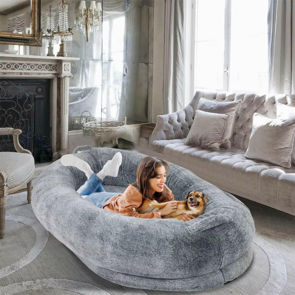 Giant Human-Sized Dog Bed – Luxury Calming Beanbag Mattress with...