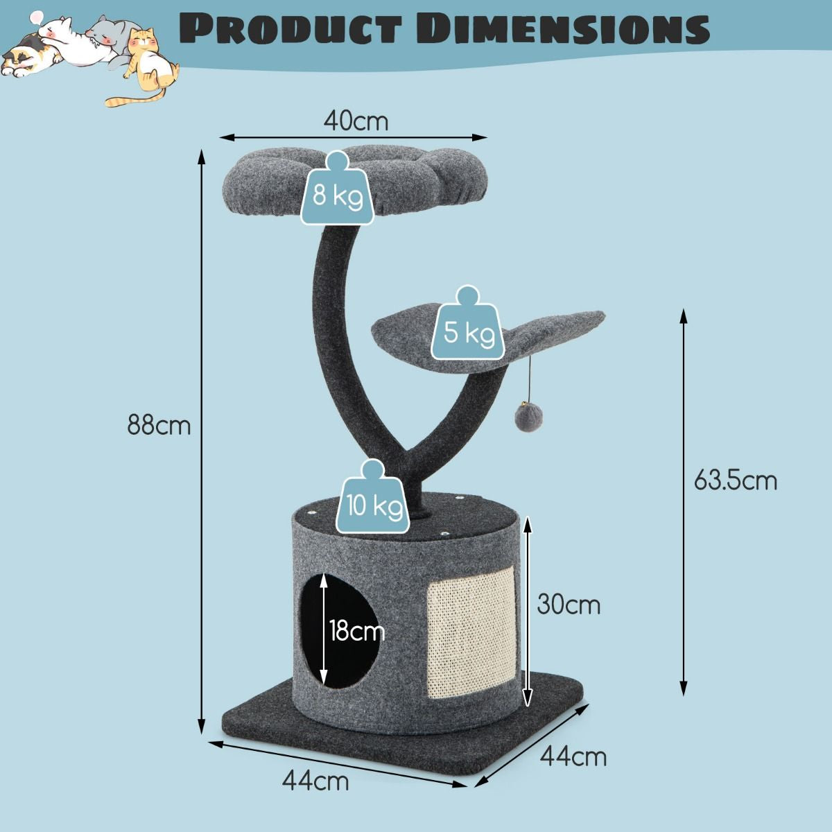 Deluxe 3-Tier Cat Tower with Sisal Scratching Board – Perfect for Indoor Cats!