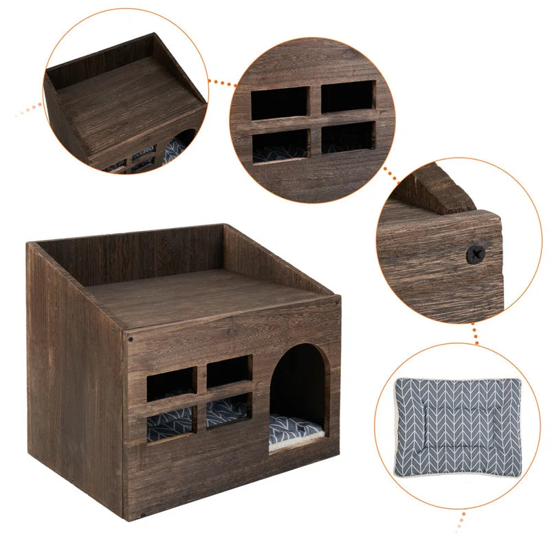 Cataleya Luxury Cat Bed – Enclosed Indoor Pet Bed with Wooden Frame
