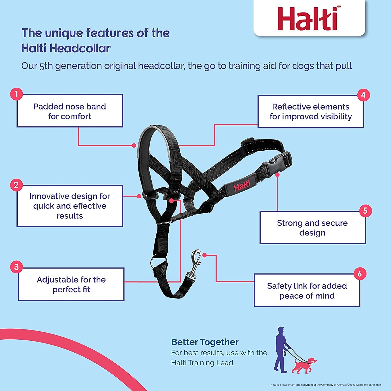 HALTI Headcollar Size 3 - Black | Bestselling Anti-Pull Training Aid for Medium Dogs | Padded, Adjustable & Reflective for Ultimate Comfort and Control