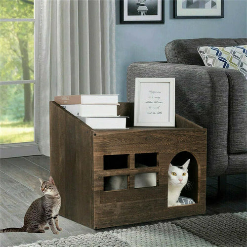 Cataleya Luxury Cat Bed – Enclosed Indoor Pet Bed with Wooden Frame