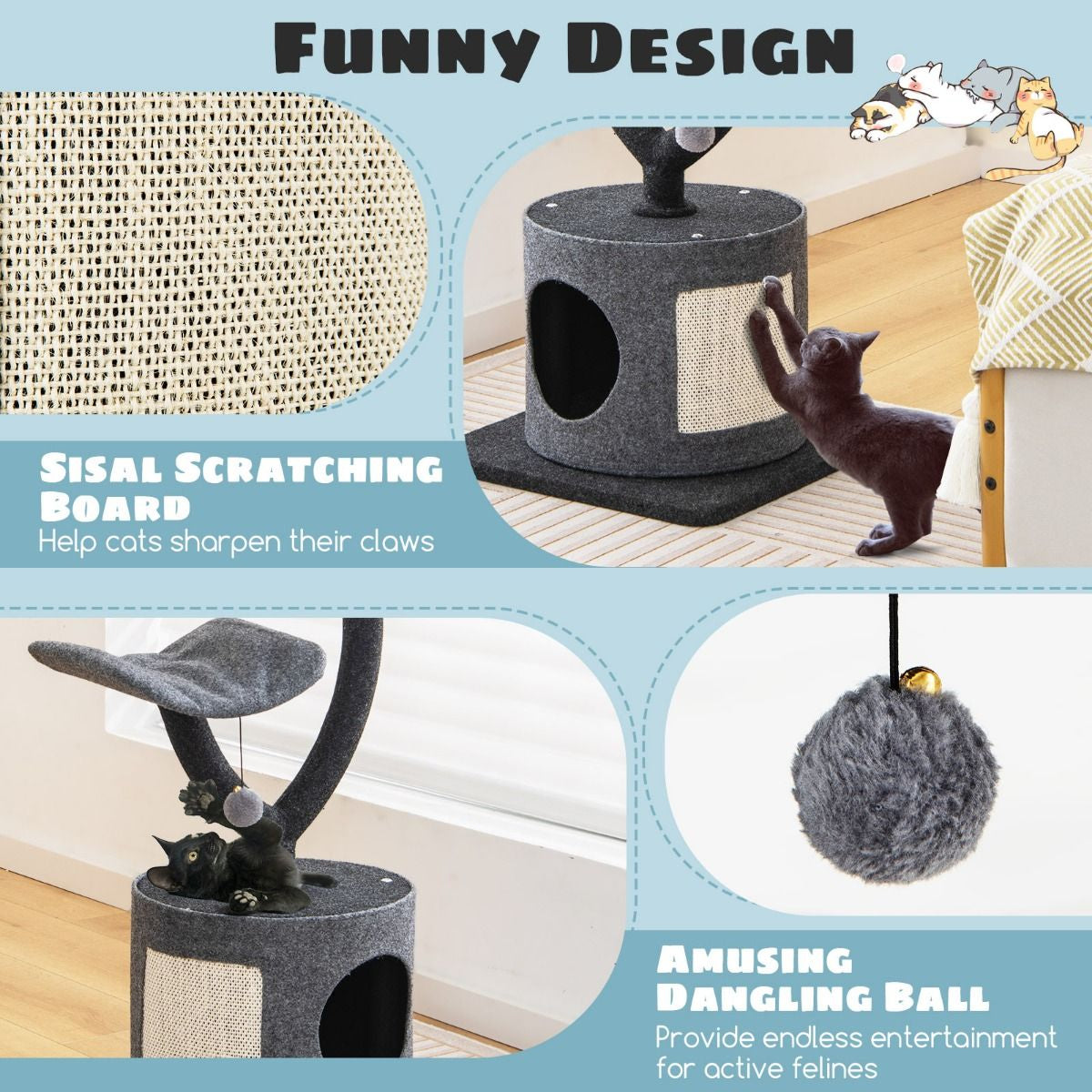 Deluxe 3-Tier Cat Tower with Sisal Scratching Board – Perfect for Indoor Cats!