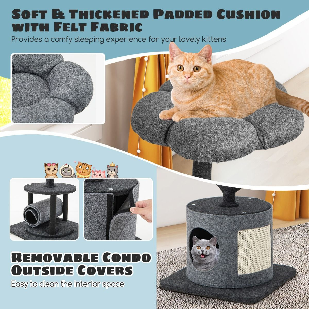 Deluxe 3-Tier Cat Tower with Sisal Scratching Board – Perfect for Indoor Cats!