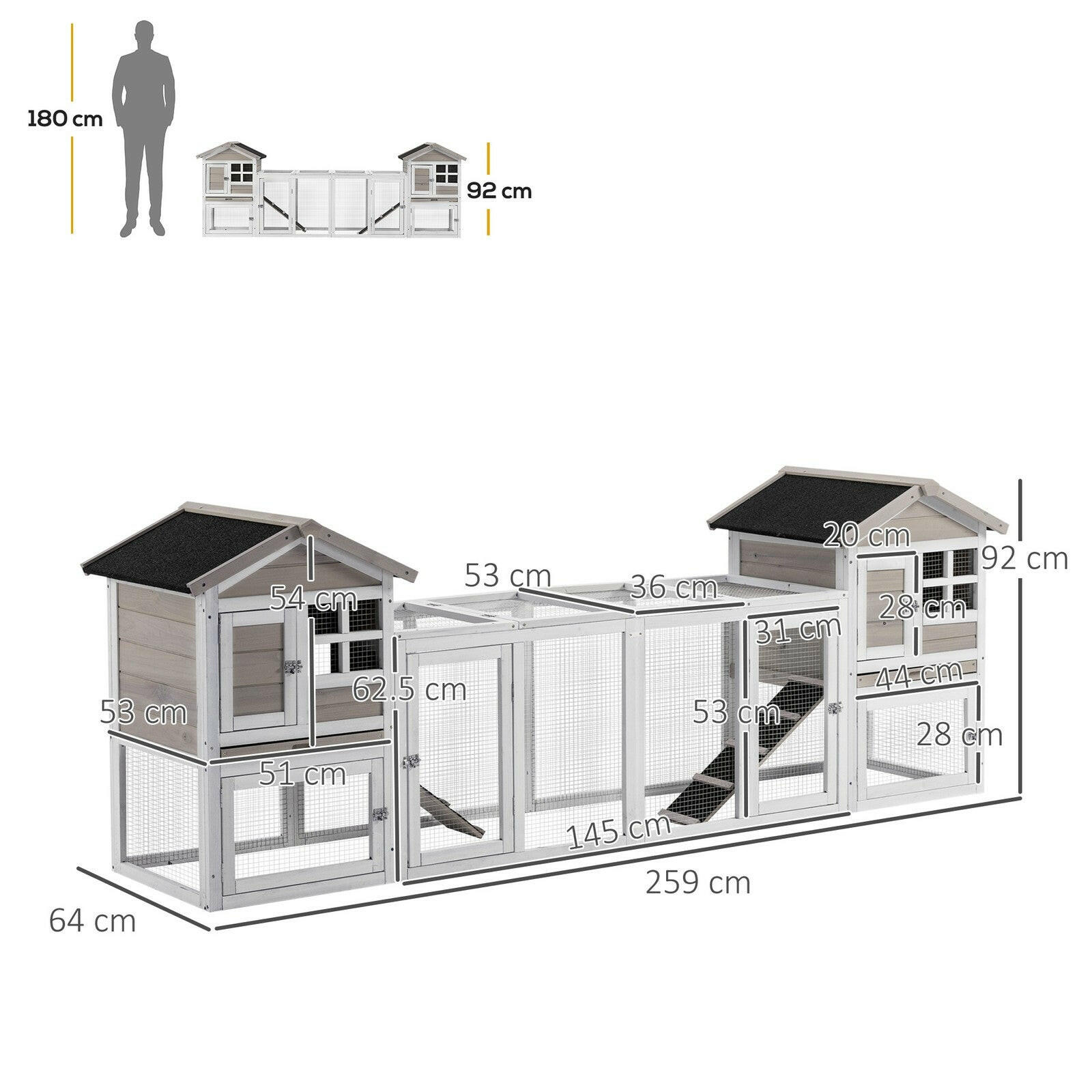 Premium Luxury 2-in-1 Wooden Rabbit Hutch with Run – Weatherproof Outdoor