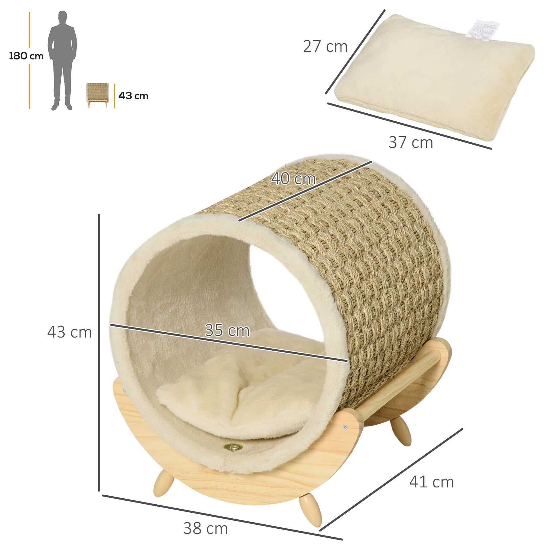 Cozy Elevated Kitten Bed & Scratcher - Beige 41x38x43 cm