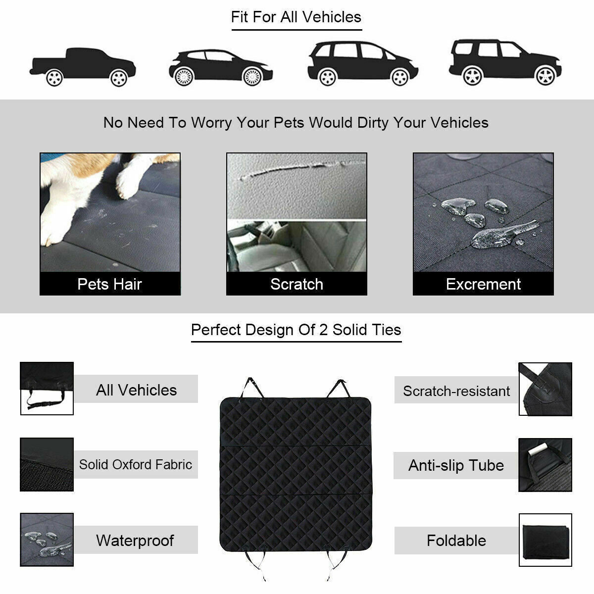 Ultimate 100% Waterproof Car Back Seat Cover - Pet Dog & Cat Hammock Protector