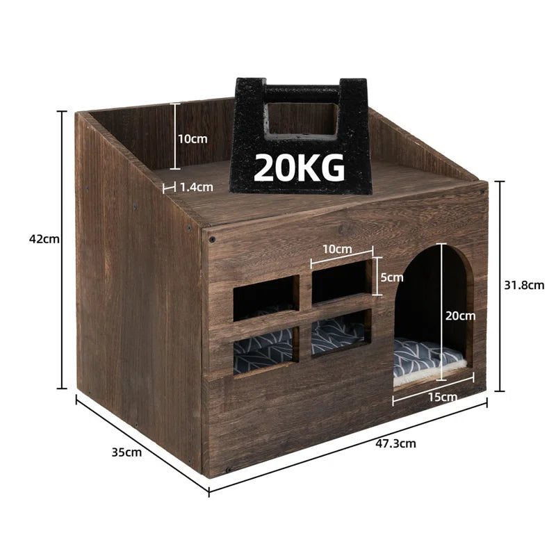 Cataleya Luxury Cat Bed – Enclosed Indoor Pet Bed with Wooden Frame