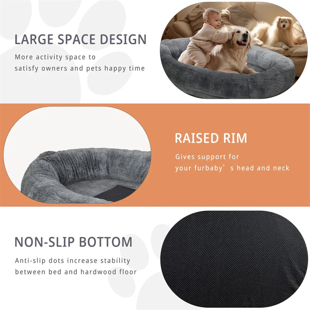 Giant Human-Sized Dog Bed – Luxury Calming Beanbag Mattress with...