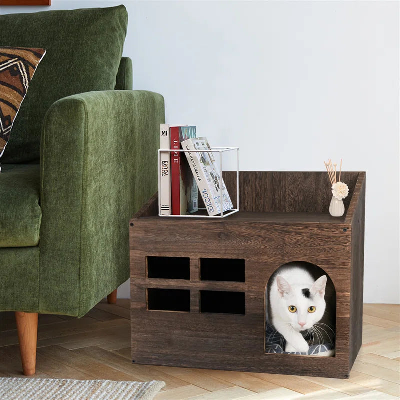Cataleya Luxury Cat Bed – Enclosed Indoor Pet Bed with Wooden Frame