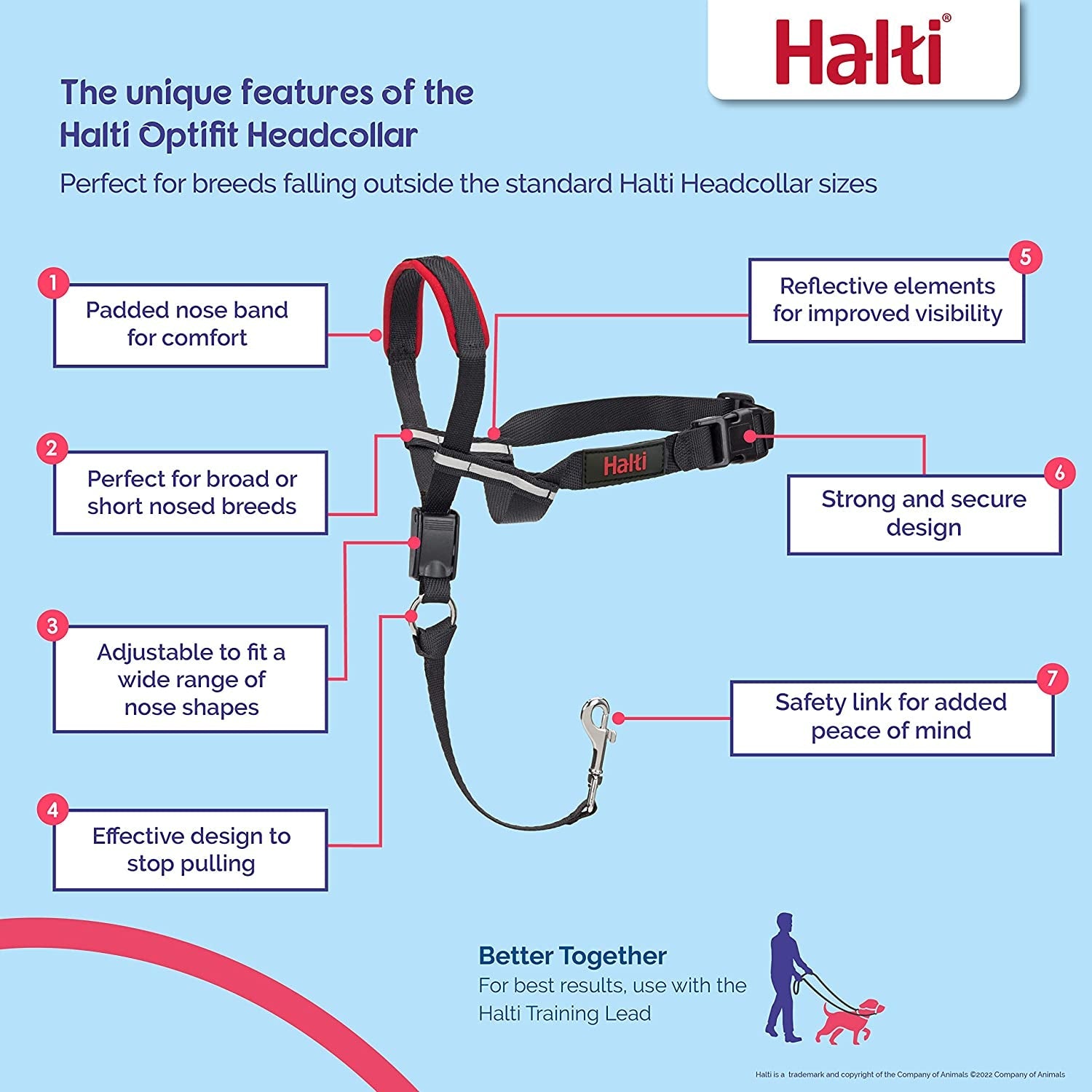 HALTI Optifit Medium Headcollar - Adjustable Reflective Dog Harness for Ultimate Lead Control and Anti-Pull Training - Stylish Black Design
