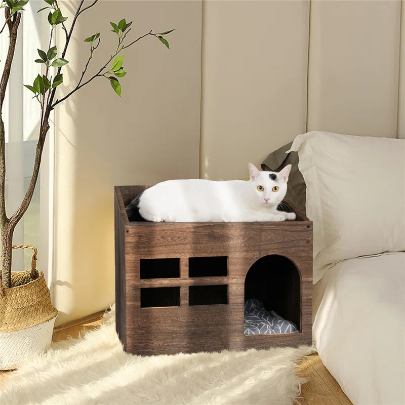 Cataleya Luxury Cat Bed – Enclosed Indoor Pet Bed with Wooden Frame