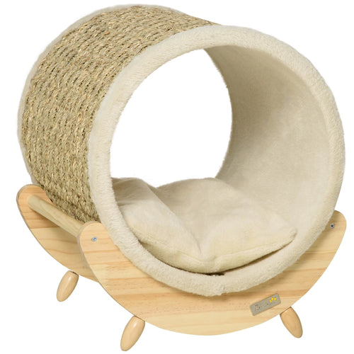 Cozy Elevated Kitten Bed & Scratcher - Beige 41x38x43 cm