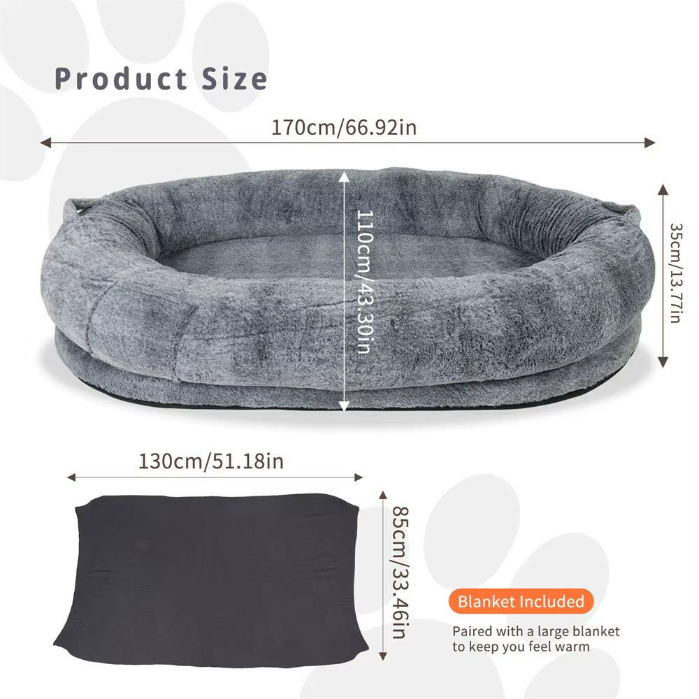 Giant Human-Sized Dog Bed – Luxury Calming Beanbag Mattress with...