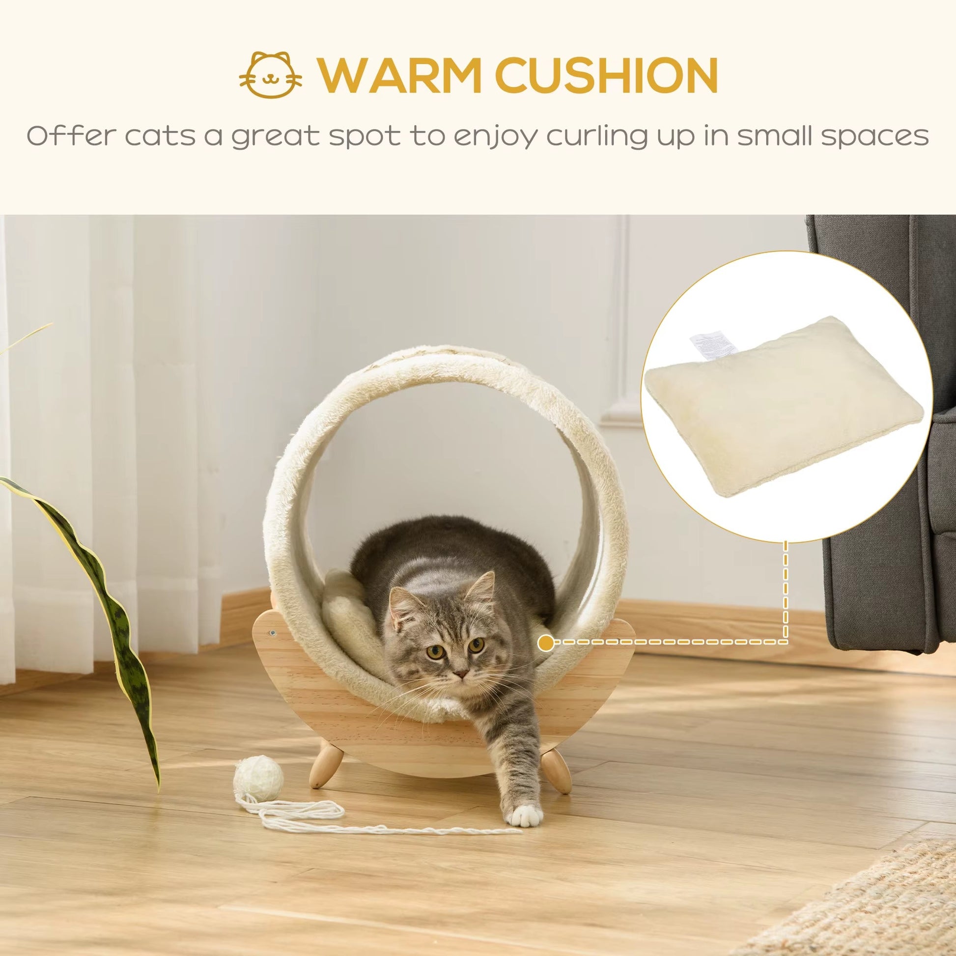 Cozy Elevated Kitten Bed & Scratcher - Beige 41x38x43 cm