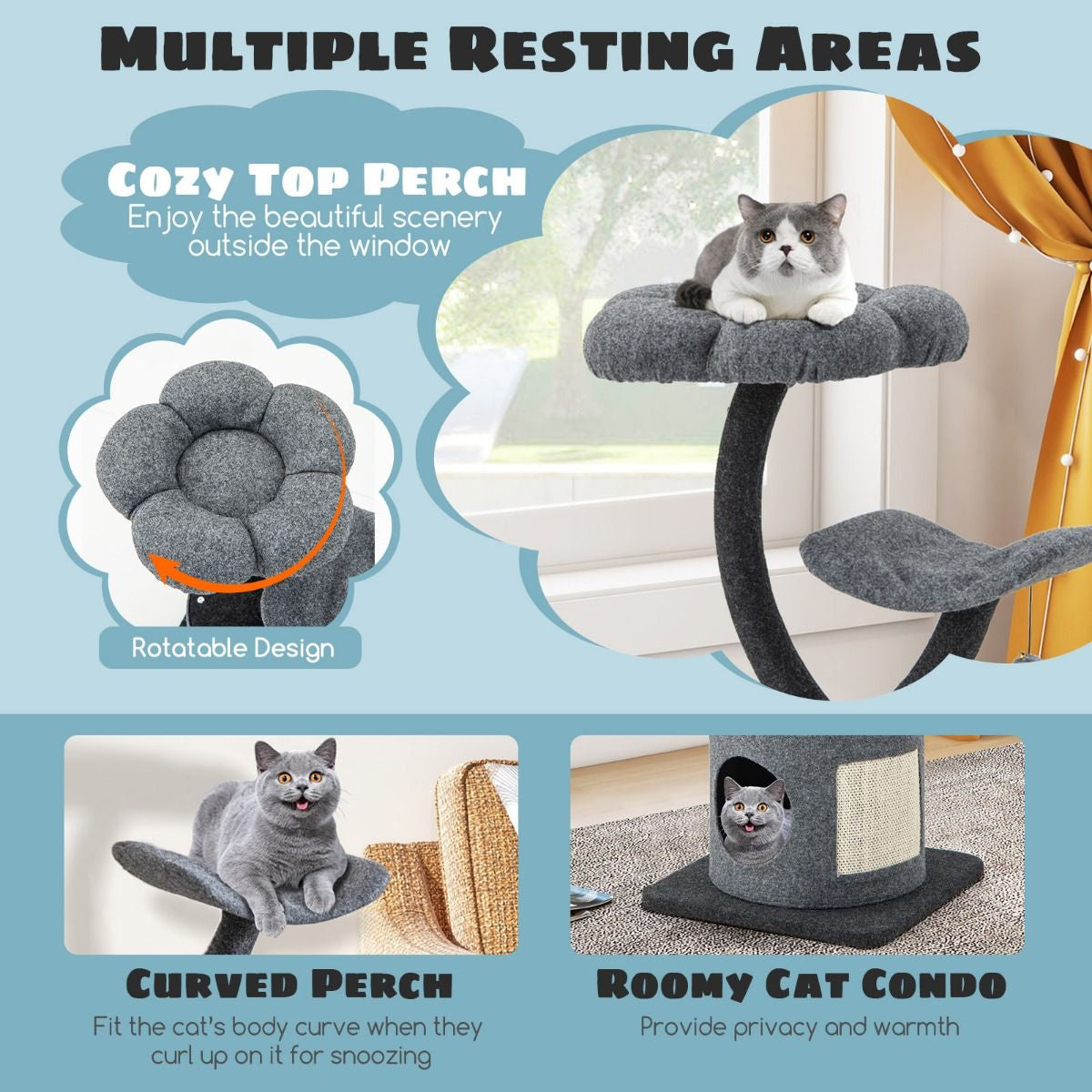 Deluxe 3-Tier Cat Tower with Sisal Scratching Board – Perfect for Indoor Cats!