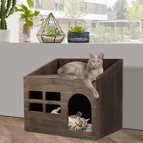 Cataleya Luxury Cat Bed – Enclosed Indoor Pet Bed with Wooden Frame